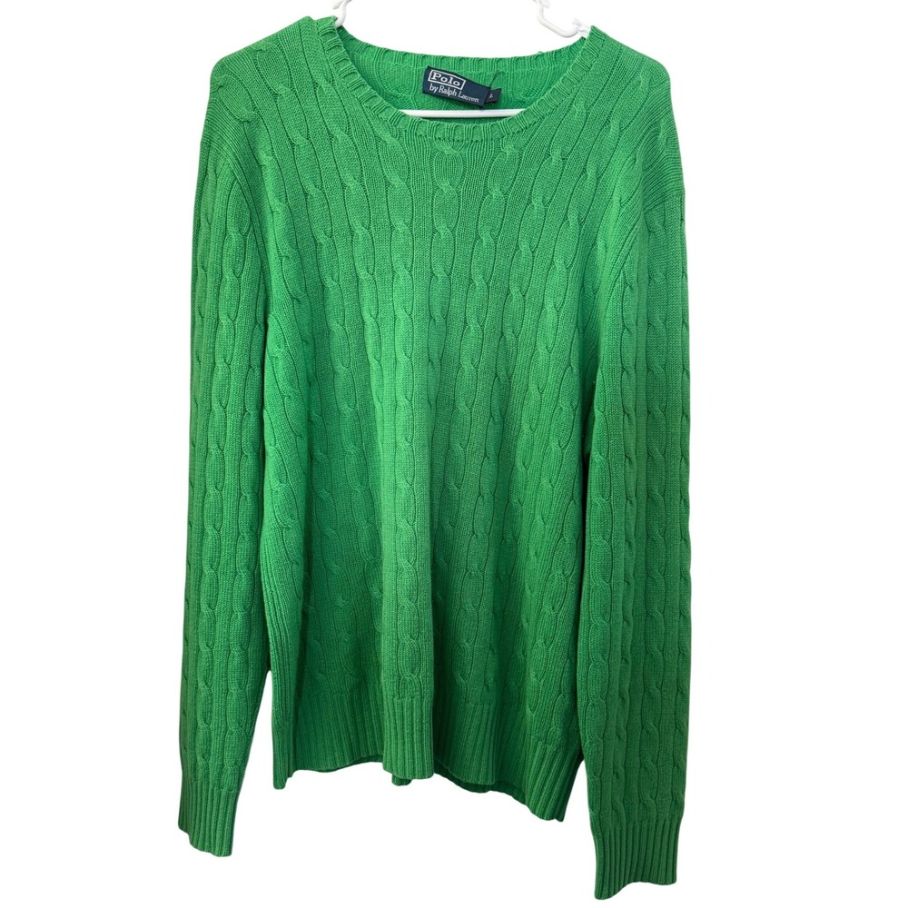 Polo Ralph Lauren Green 100% Cashmere Cable Knit Crew Neck Sweater Womens Large